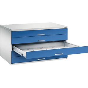 CP 7200 Planschrank lichtgrau, enzianblau 5 Schubladen 135,0 x 96,0 x 76,0 cm
