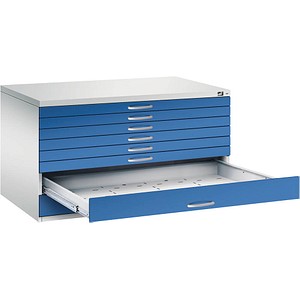 CP 7200 Planschrank lichtgrau, enzianblau 8 Schubladen 135,0 x 96,0 x 76,0 cm