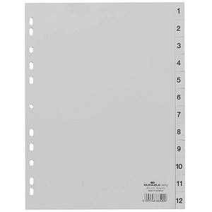 DURABLE Register 6512 DIN A4 1-12 Kunststoff Grau 12 Registerblätter geprägte T
