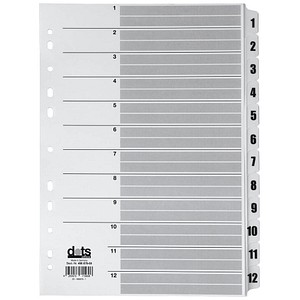dots Ordnerregister Mylar Vollformat 1-12 weiß 12-teilig, 1 Satz