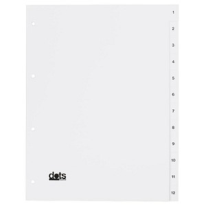 dots Ordnerregister Vollformat 1-12 weiß 12-teilig, 5 Satz