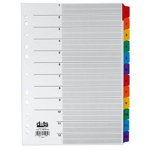 dots Ordnerregister Mylar Vollformat 1-12 weiß 12-teilig, 1 Satz