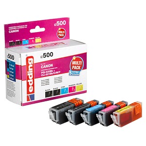 edding EDD-500  schwarz, cyan, magenta, gelb Druckerpatronen kompatibel zu Canon PGI-520 BK, CLI-521 BK/C/M/Y, 5er-Set