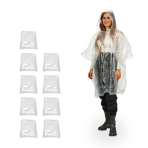 relaxdays unisex Einweg-Regenponcho transparent Einheitsgröße 10 St.