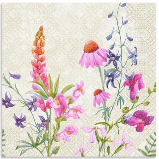 DUNI Zelltuch-Servietten 40 x 40 cm, 3-lagig, 1/4 Falz, 250 Stück/Pack | mit Motiv Floret  Lunch-Serviette mit Frühlingsmotiv: Lupine, Löwenmaul und Rittersporn