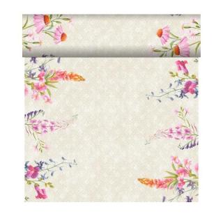 Dunicel Tischläufer 0,4 x 24 m | Tete-á-Tete Motiv Floret  perforiert, 20 Abschnitte je 1,20 mFrühlingsmotiv: Lupine, Löwenmaul und Rittersporn
