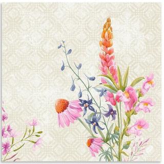 Dunisoft Servietten 40 x 40 cm, 60 Stück/Pack | mit Motiv Floret Frühlingsmotiv: Lupine, Löwenmaul und Rittersporn