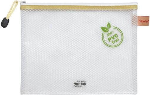 PVC-freier Reißverschluß-Beutel A5 transparent/beige, weißer Reiß-