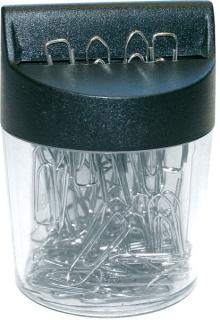 Magnetdose klar/schwarz m.100 Briefklammern 26mm, vernickelt,