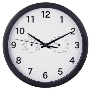 Wanduhr Pure Plus Ø 25 cm, schwarz, mit Thermo-/Hygrometer geräuscharm