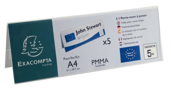 Tischnamenschild A4 quer, gefaltet transparent, aus Acryl, beidseitig