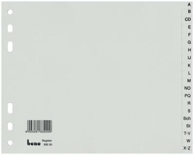 Kunststoffregister, A-Z, 20-tlg., A4 halbe Höhe, grau, Universal-