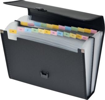 Fächertasche, A4, 24 Fächer, PP, schwarz