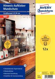 Corona Hinweis-Aufkleber Mundschutz benutzen, Ø 20cm, wiederablösbar