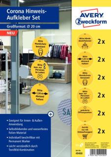Corona Hinweis-Aufkleber Set Ø 20 cm wetterfeste Folie, Innen-/Außenbereich