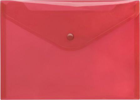 Sichttasche A5 quer, rot trans- parent, mit Druckknopf,