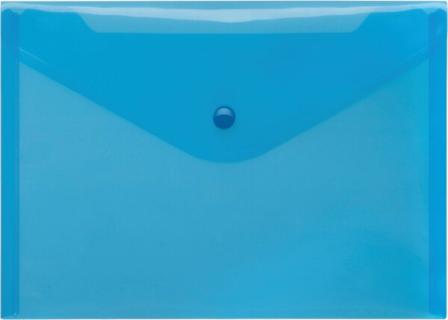 Sichttasche A5 quer, blau trans- parent, mit Druckknopf,