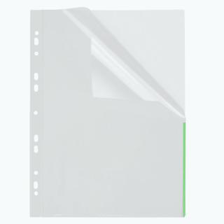 Index Sichthülle, PP, A4, EURO-Lochung transparent, Indexstreifen grün,