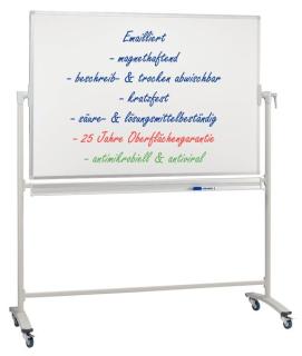 Stativ-Drehtafel 150 x 100 cm antimikrobiell, emailliert, weiß