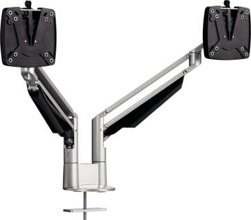 Doppelter Monitortragarm CLU DUO C Silber + Tischbefestigung,
