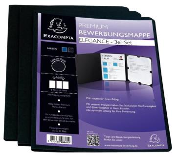 Bewerbungsmappen 3-tlg. Set, 400g Karton, schwarz, m. Prägung