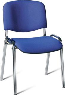 Besucherstuhl mit Chromgestell, blau gepolsterte Sitz- und Rückfläche