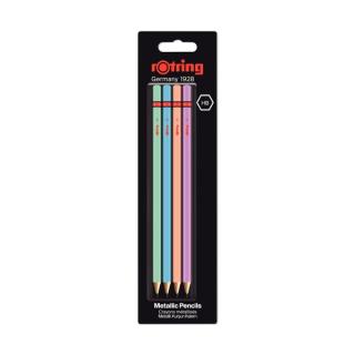 rOtring Bleistift Metallic pro, HB, 4er Blister, sortiert, je 1x