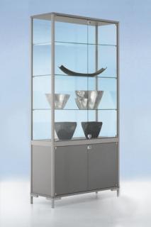 Staufachvitrine 800 Dekor Silber mit vollverglastem Vitrinenteil