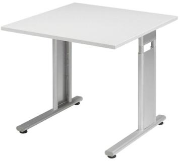 Arbeitstisch C-Fuß Flex Lichtgrau/ Silber, höhenverstellbar,