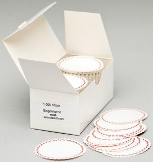 Siegelsterne weiß mit rotem Rand, Ø 51 mm, gum., gewellter Rand