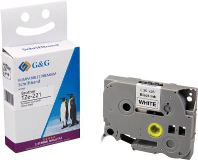 Premium Schriftband komp. zu Brother TZe-221, schwarz auf weiß