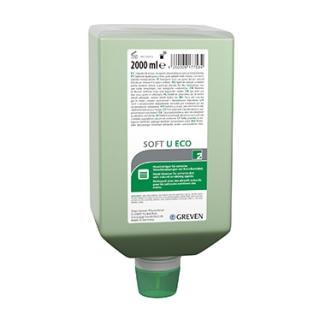 Greven® Soft U ECO | 2 Liter Varioflasche pastöser Handreiniger mit schonenden Bioreibekörpern aus Olivenkernen bei starken bis extremen Verschmutzungen, passende Spender (70481, 70412, 70414)