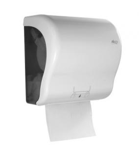 Rollenhandtuchspender "LUX CUT" manueller Papiertransport | weiß/grau mit Autocutsystem (ohne Restrollenfunktion), abschließbarfür Papier-Rollenhandtücher Artikel ||10050||