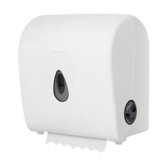 Rollenhandtuchspender "Maxi" manueller Papiertransport mit Autocutsystem, Außenabrollung |  weiß mit wechselbarem Farbeinsatz (grau, blau) für Papier-Rollenhandtücher Artikel 10050