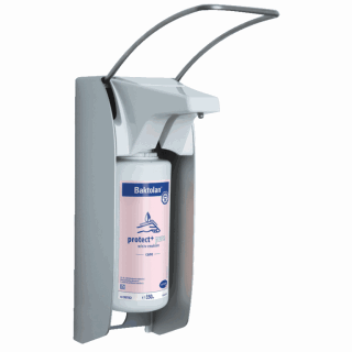 BODE Eurospender 1 plus für  350/500-ml-Flaschen, langer Armhebel (225 mm tief) | Metallzur Applikation von Hände-Desinfektion, Wasch- und Pflegelotion