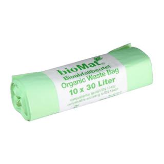 Müllbeutel  30 Liter, Bio-Müllbeutel hellgrün, 530 x 600 mm | 10 Stück/Rolle kompostierbarer Bioabfallbeutel, Rolle mit Banderole, grüner Standardaufdruck