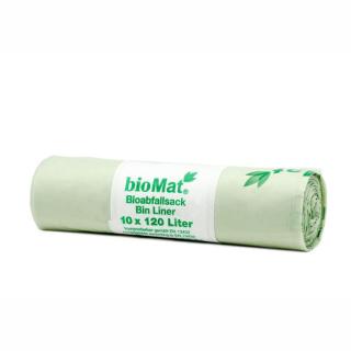 Müllsack  120 Liter, Bio-Müllsack hellgrün, 880 x 1300 mm | 10 Stück/Rolle kompostierbarer Bioabfallsack, Rolle mit Banderole, grüner Standardaufdruck