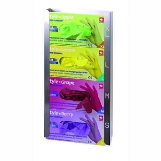 Wandhalter für Handschuhboxen Edelstahl 4-fach | Farbe silber Handschuh-Dispenserhalter aus Edelstahl mit eingestanzten Größen für 4 Handschuhspenderboxen