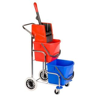 Reinigungswagen/Stufenwagen Vermop "Cascade 2" verchromt | 2 x 17 Liter mit großen Hinterrädern für gute Treppengängigkeit