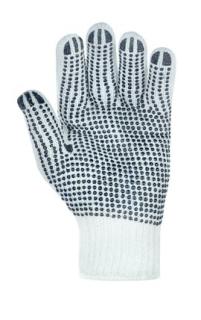 Grobstickhandschuhe, Polyester/Bauwolle | weißmit einseitig aufgebrachten schwarzen ­PVC-Noppen auf den Handinnenflächen, Strickbund | Größe 7, 9, 11