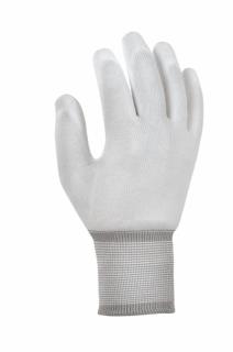 Polyester-Strickhandschuhe mit PU-Beschichtung, weiß | Größe M Finger und Innenhand mit Polyurethan-Beschichtung, Handrücken und Fingeroberseiten frei, Strickbund