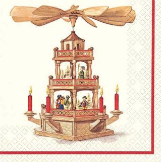 HOME FASHION Zelltuch-Servietten 33 x 33 cm, 3-lagig, 1/4 Falz, 20 Stück/Pack | mit Motiv "Pyramide" Lunch Serviette mit Weihnachtsmotiv erzgebirgische Pyramide