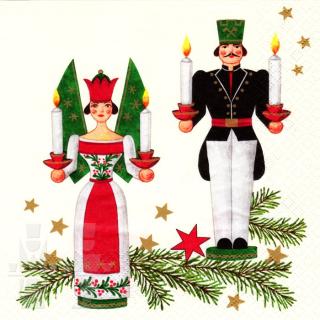 HOME FASHION Zelltuch-Servietten 33 x 33 cm, 3-lagig, 1/4 Falz, 20 Stück/Pack | mit Motiv "Erzgebirgstradition"Lunchserviette mit Weihnachtsmotiv Lichterengel und Bergmann