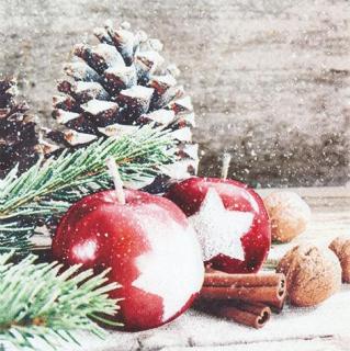 HOME FASHION Zelltuch-Servietten 33 x 33 cm, 3-lagig, 1/4 Falz, 20 Stück/Pack | mit Motiv Apple LuckLunch Serviette mit Weihnachtsmotiv Äpfel, Zweig und Zapfen