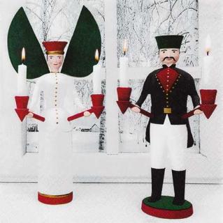 HOME FASHION Zelltuch-Servietten 33 x 33 cm, 3-lagig, 1/4 Falz, 20 Stück/Pack | mit Motiv "Engel und Bergmann" Lunchserviette mit Weihnachtsmotiv Traditionelles Weihnachtsmotiv mit Engel und Bergmann vor Hintergrund verschneite Winterlandschaft Erzgebirge