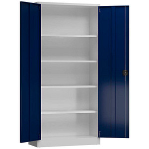 LÜLLMANN Stahlschrank ClassiX X-530341 enzianblau, lichtgrau 92,0 x 42,0 x 194,5 cm, aufgebaut