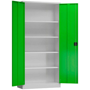 LÜLLMANN Stahlschrank ClassiX X-530345 lichtgrau, gelbgrün 92,0 x 42,0 x 194,5 cm, aufgebaut