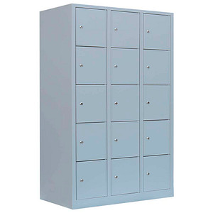 LÜLLMANN Schließfachschrank lichtgrau 523930, 15 Schließfächer 118,5 x 50,0 x 190,0 cm