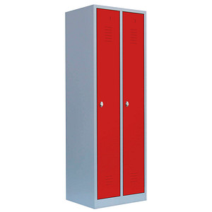 LÜLLMANN Spind feuerrot, lichtgrau 510124, 2 Schließfächer 60,0 x 50,0 x 180,0 cm