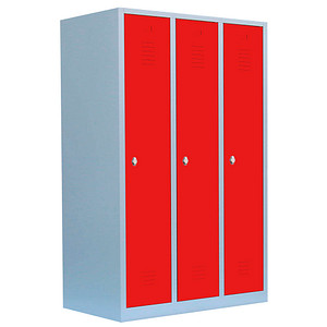 LÜLLMANN Spind feuerrot, lichtgrau 515134, 3 Schließfächer 118,5 x 50,0 x 180,0 cm